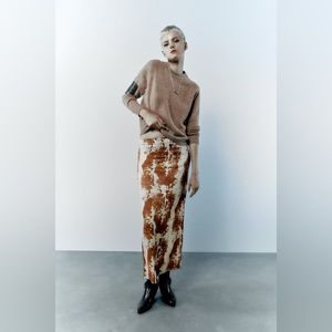 Zara Cow Print Satin Skirt